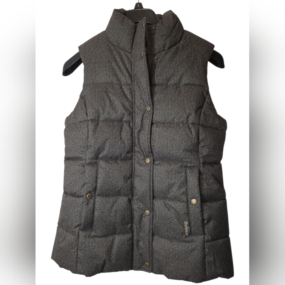 Barbour Foxglove Gilet Women’s Size 10 Hessian Brown Herringbone  Like New